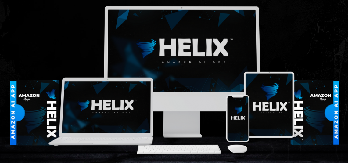 Helix software interface showcasing Amazon site building features powered by A.I.